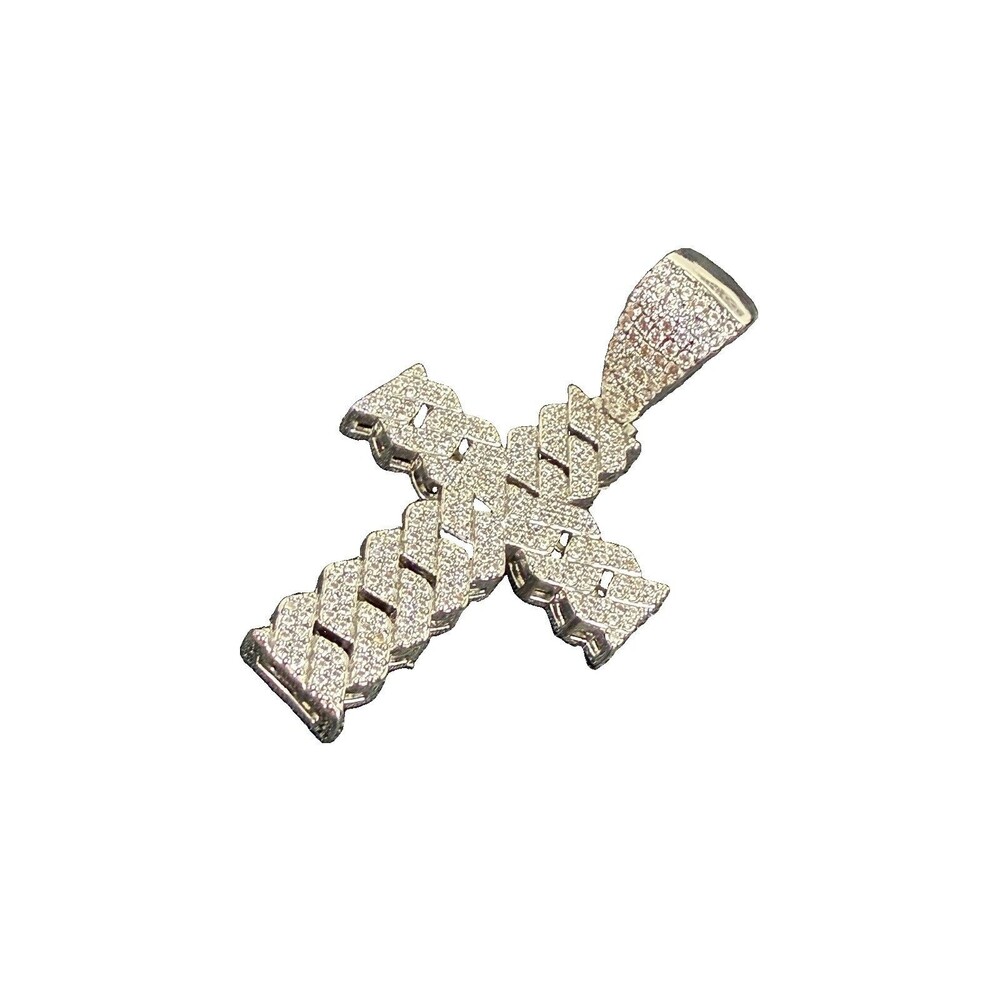 Silver Cross Pendant Lab-Grown Diamonds Sterling Silver for Men or Women